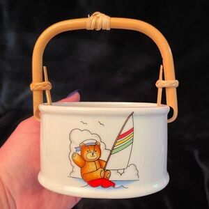 Rare Vintage 1980’s Ceramic Basket Sailing Bear with Bamboo Handle Cameron Japan
